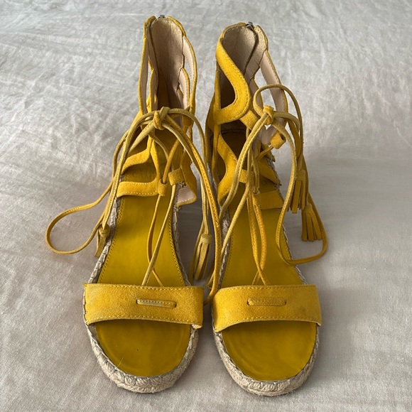 Yellow suede lace up wedge heel espadrilles by Vince Camuto - Picture 6 of 6
